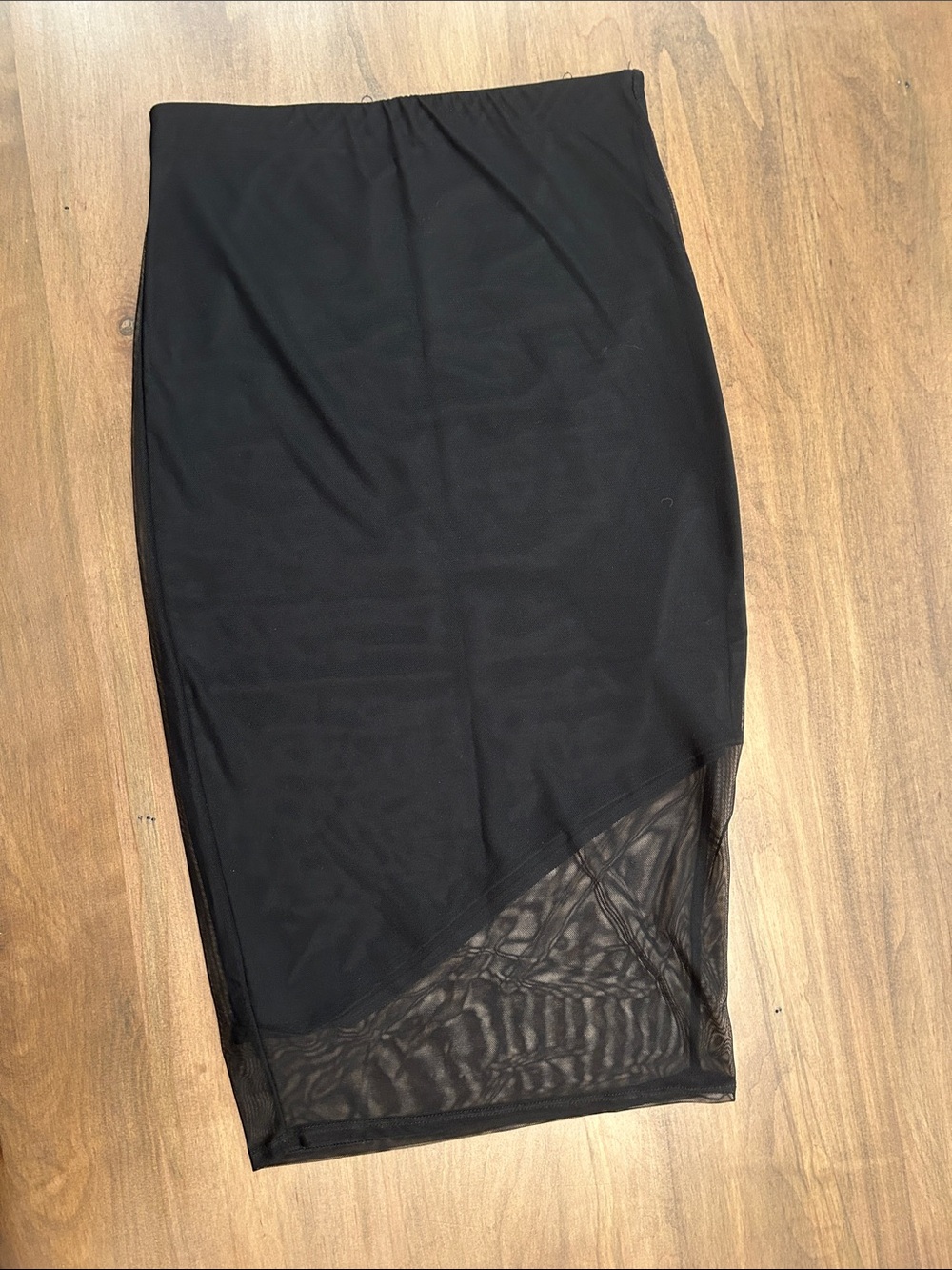 Black Mesh-Trim Pencil Skirt